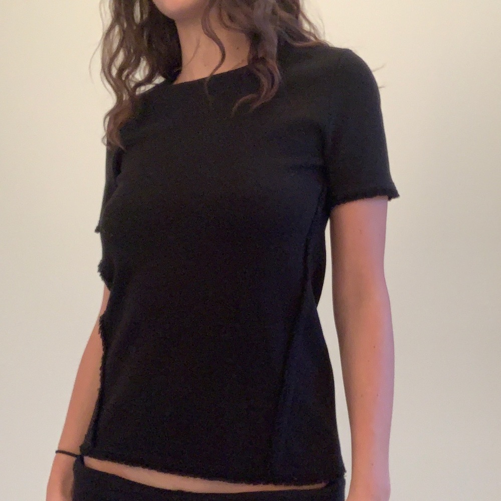 Black Banana Republic Short Sleeve Top with Frills